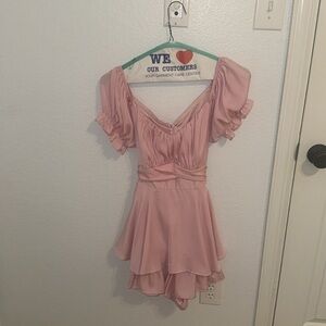 pink mini dress. back tie. Homecoming.